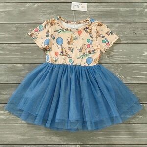 Cream and Blue Casual Puff Sleeve Sundress